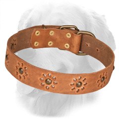 Leather Golden Retriever Collar with Punched Flowers