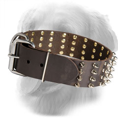 Wide Leather Golden Retriever Collar with Nickel Plated Buckle