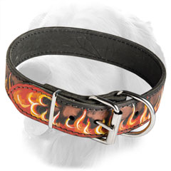 Unique Leather Collar with Flames