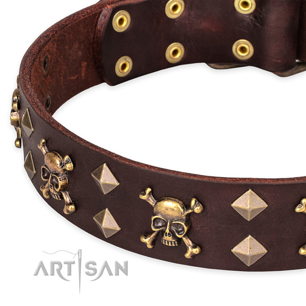 Comfortable wearing studded dog collar of high quality genuine leather
