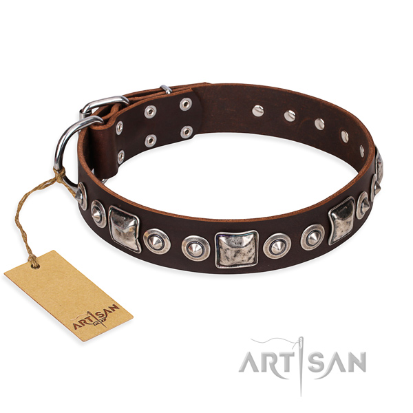 Leather dog collar made of soft to touch material with reliable fittings