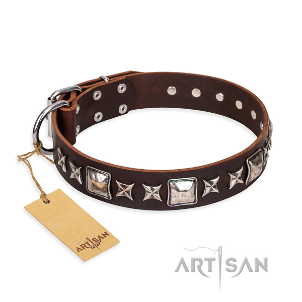 Easy wearing dog collar of quality natural leather with studs