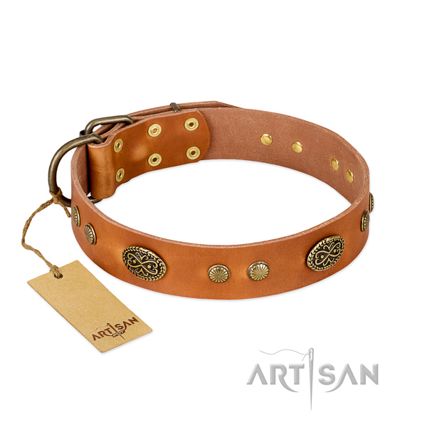 Corrosion proof hardware on genuine leather dog collar for your doggie