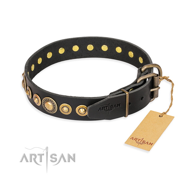 Leather dog collar made of top rate material with rust resistant hardware