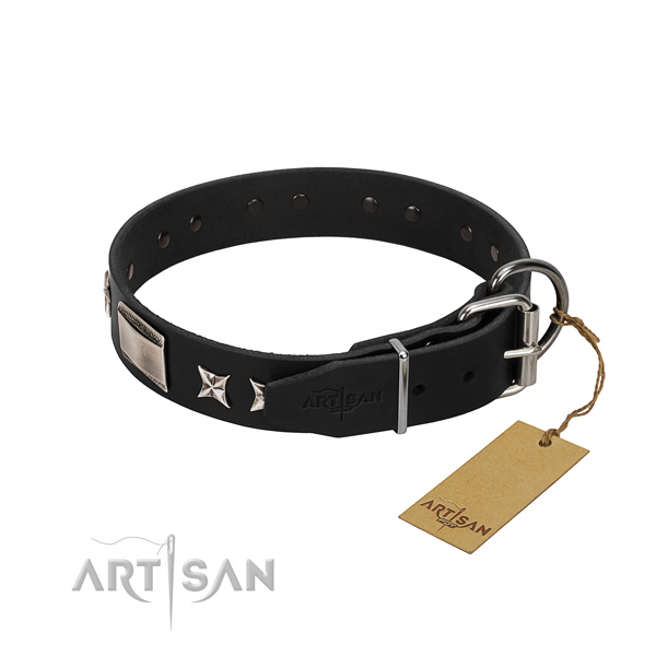 Top notch full grain leather dog collar with reliable hardware