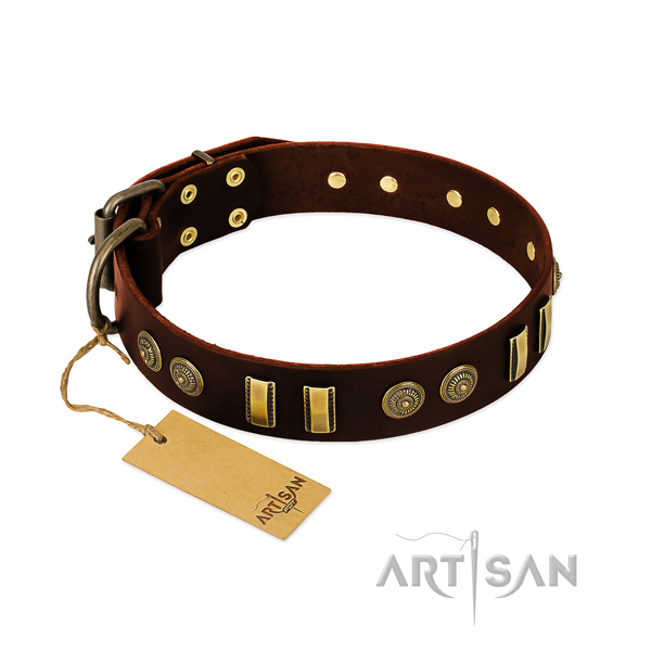 Corrosion resistant fittings on full grain genuine leather dog collar for your canine