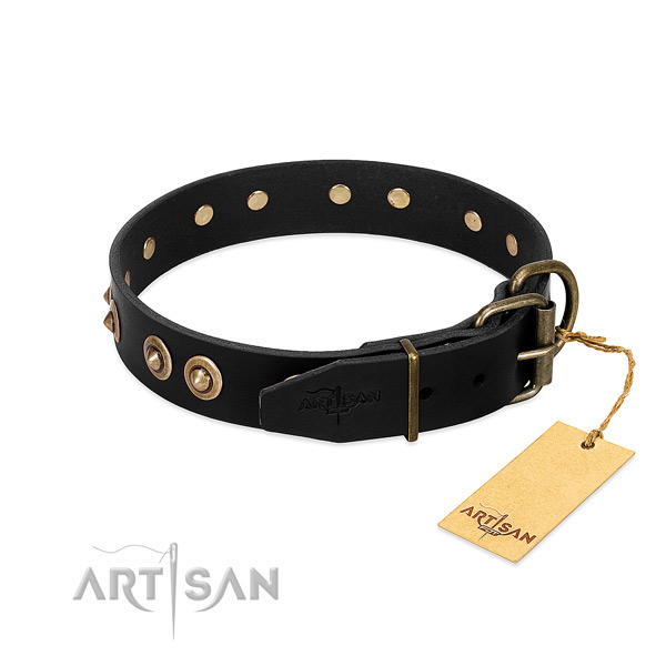 Strong D-ring on genuine leather dog collar for your four-legged friend