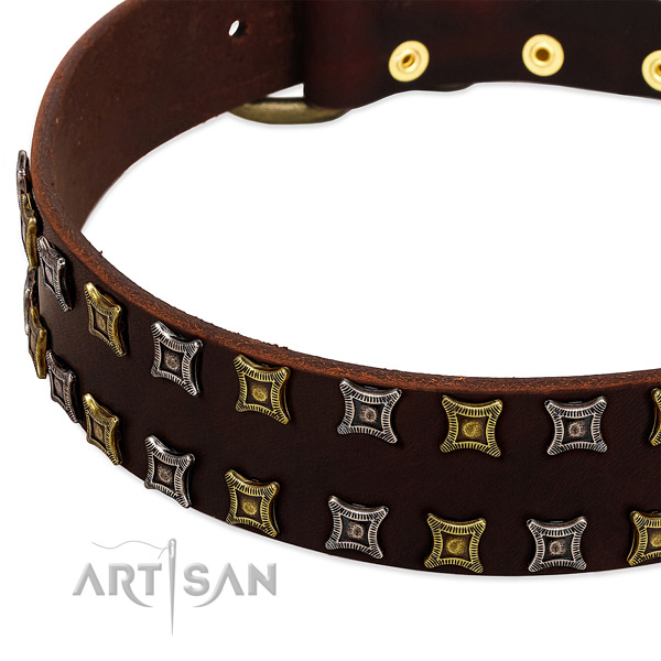 Durable genuine leather dog collar for your stylish doggie