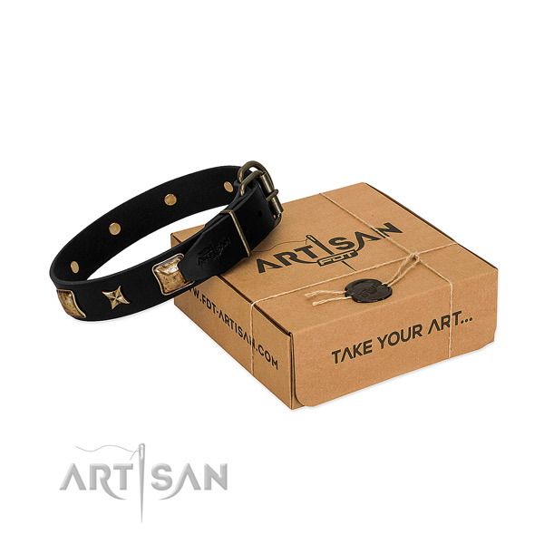 Durable hardware on genuine leather dog collar for comfortable wearing