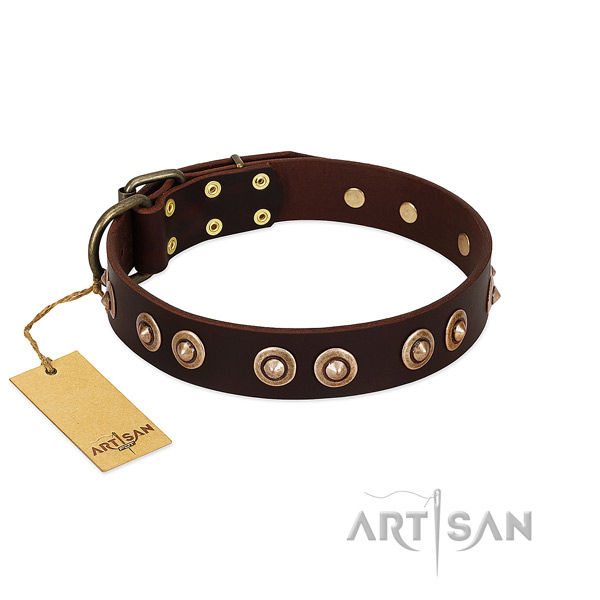 Durable adornments on full grain genuine leather dog collar for your doggie