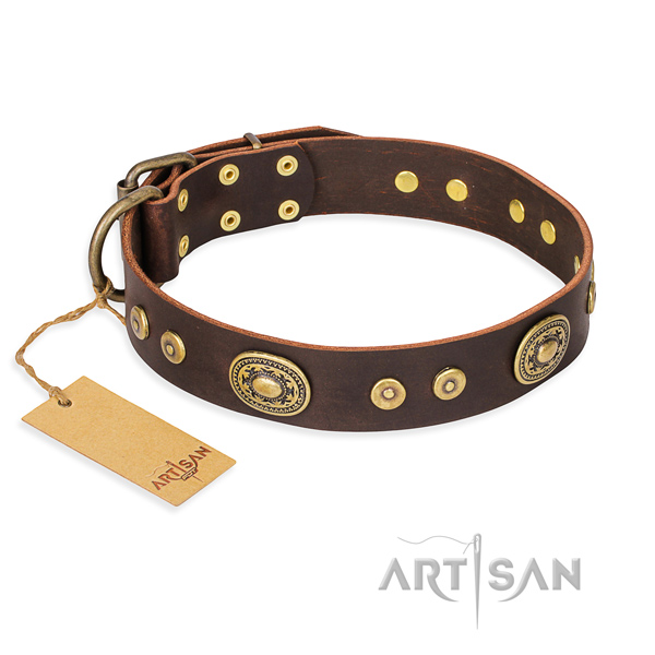Full grain natural leather dog collar made of high quality material with reliable buckle