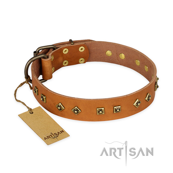 Handcrafted natural leather dog collar with durable buckle