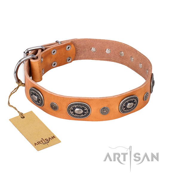 Flexible full grain natural leather collar handcrafted for your four-legged friend