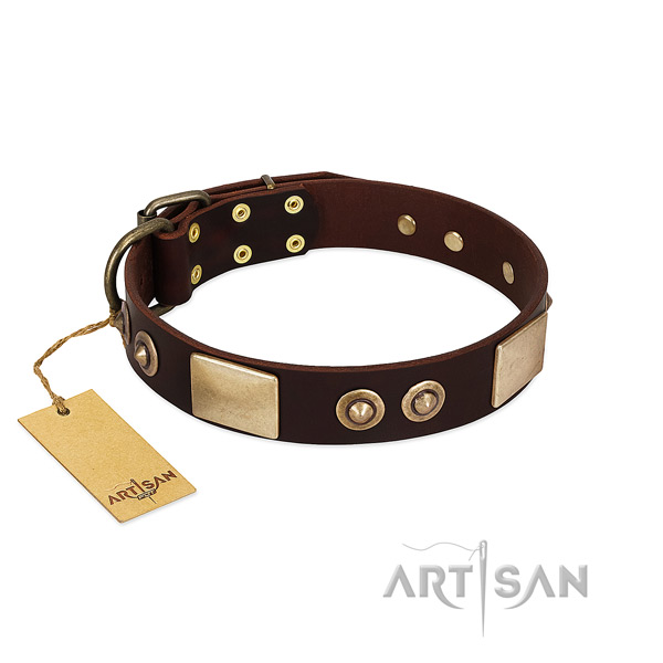Adjustable genuine leather dog collar for basic training your canine