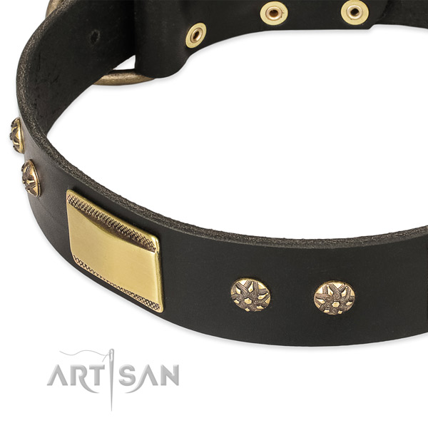 Strong hardware on full grain natural leather dog collar for your pet