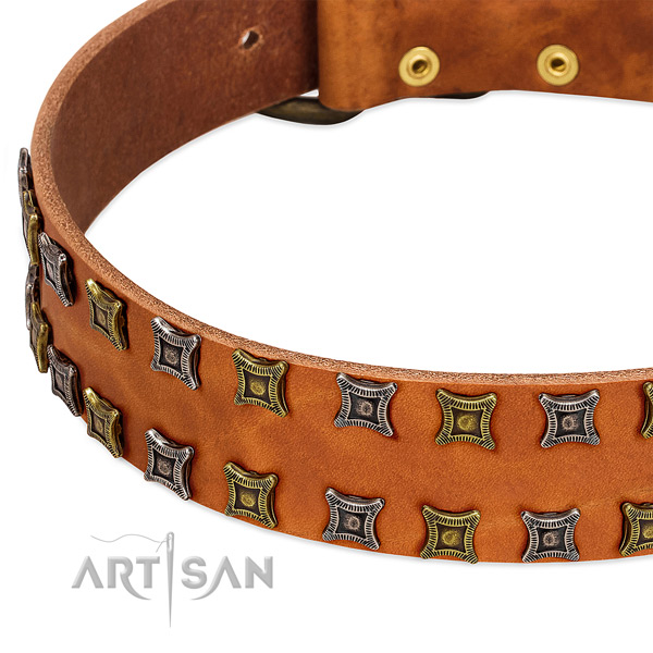 Soft genuine leather dog collar for your handsome dog