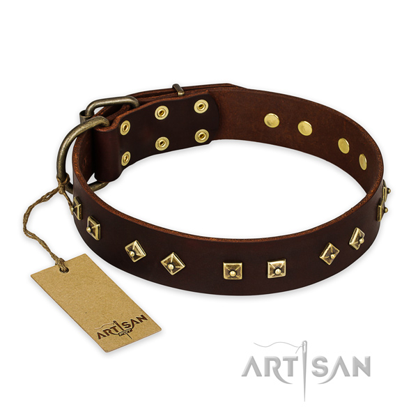 Stylish design genuine leather dog collar with durable traditional buckle