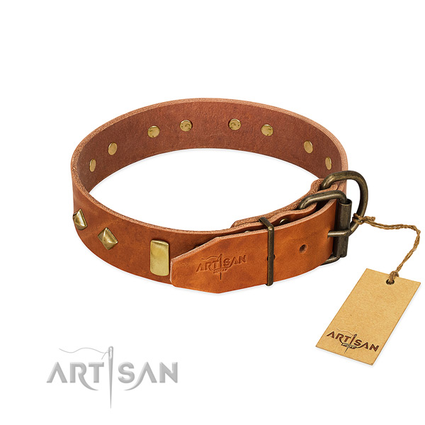 Handy use full grain natural leather dog collar with awesome decorations