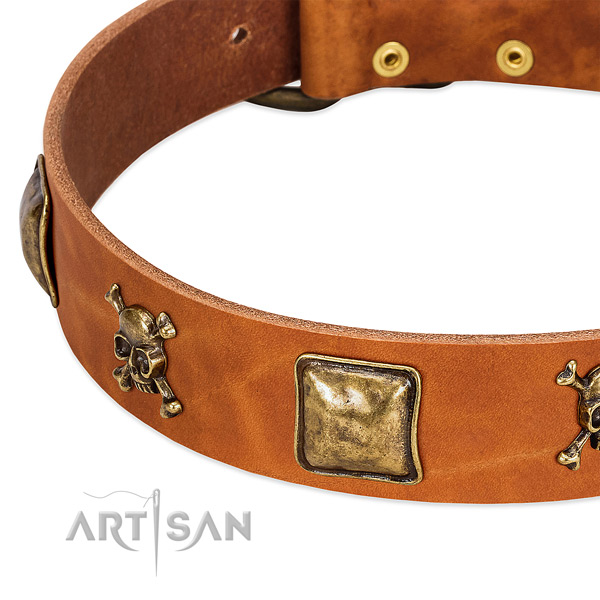 Awesome full grain genuine leather dog collar with durable decorations