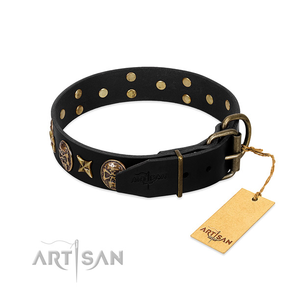 Strong hardware on full grain leather dog collar for your doggie