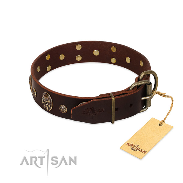 Reliable D-ring on genuine leather dog collar for your four-legged friend