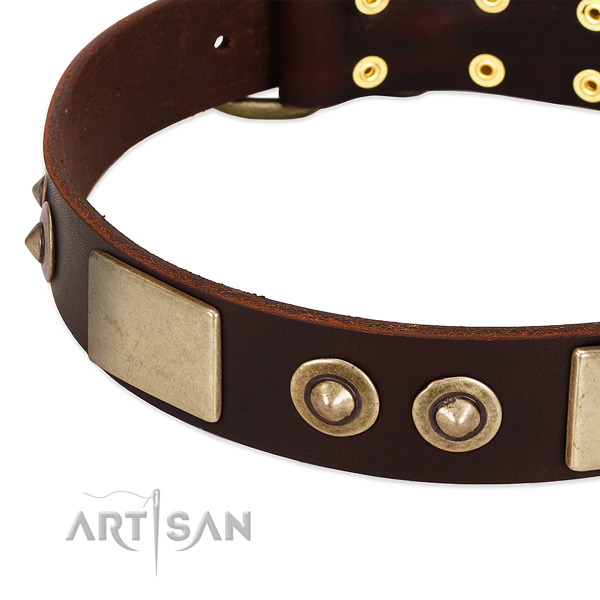 Rust resistant traditional buckle on full grain genuine leather dog collar for your doggie