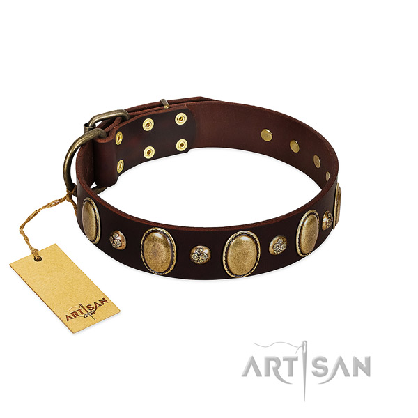 Full grain leather dog collar of high quality material with stunning embellishments