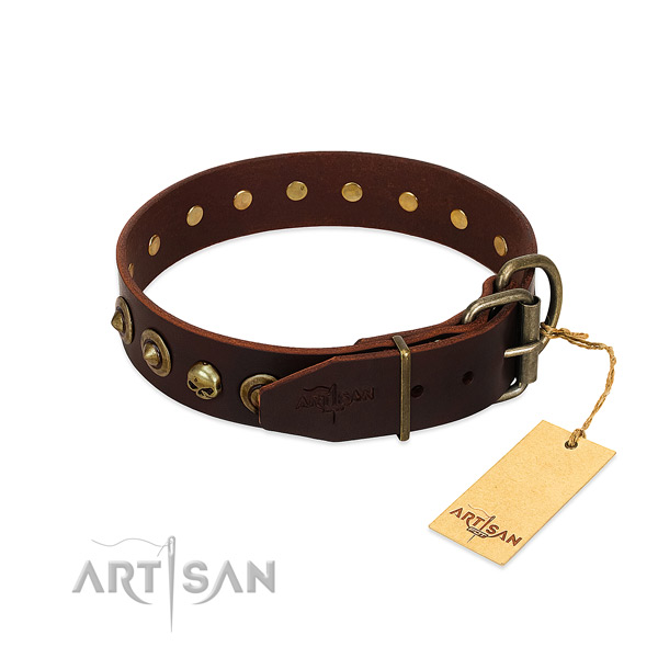 Full grain genuine leather collar with fashionable embellishments for your dog