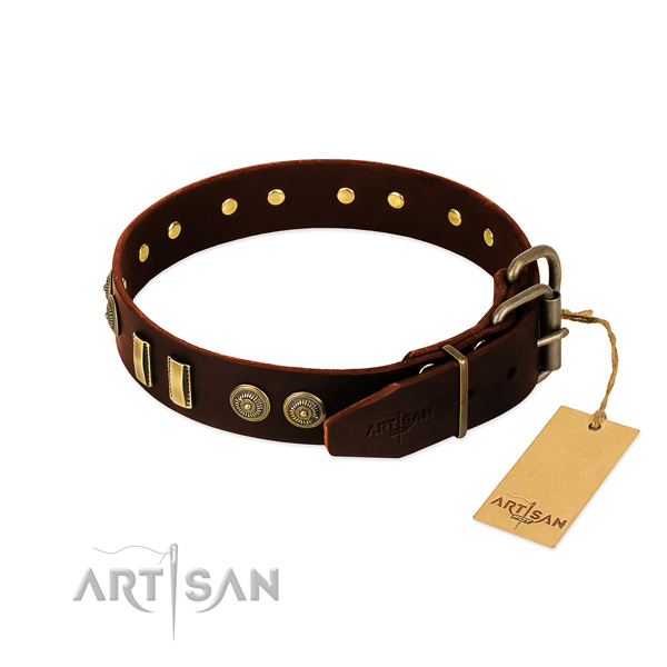 Durable traditional buckle on full grain natural leather dog collar for your pet