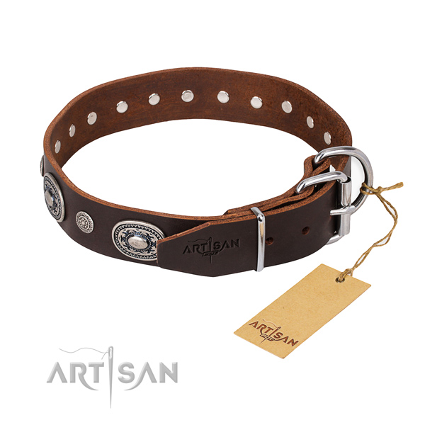 High quality full grain natural leather dog collar handmade for everyday use
