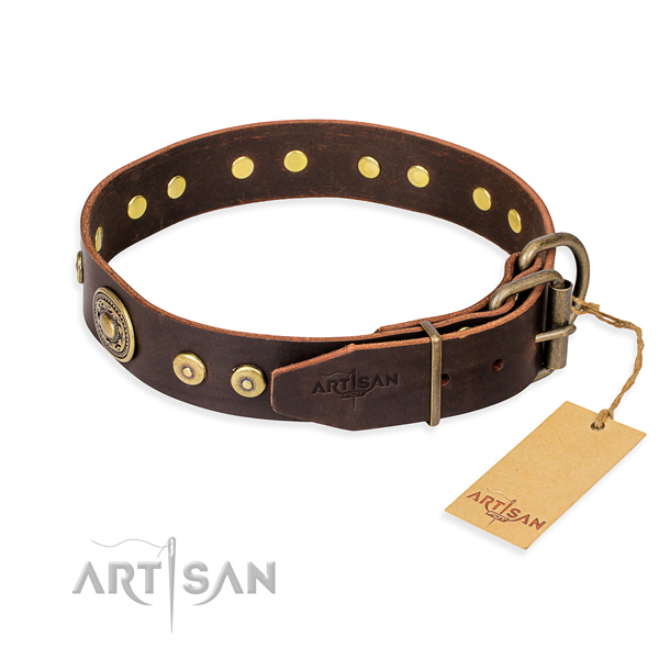 Leather dog collar made of quality material with durable embellishments