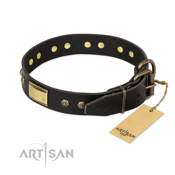 Full grain leather dog collar with strong D-ring and studs