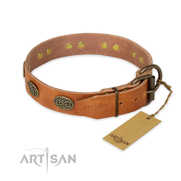 Durable traditional buckle on full grain genuine leather collar for your attractive pet