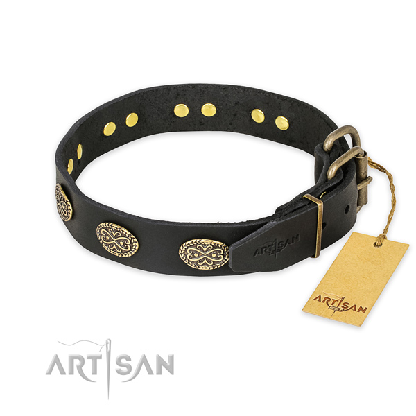 Strong traditional buckle on full grain natural leather collar for your beautiful canine