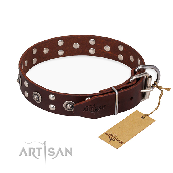 Strong fittings on full grain natural leather collar for your stylish pet