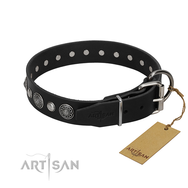 Reliable natural leather dog collar with exquisite studs