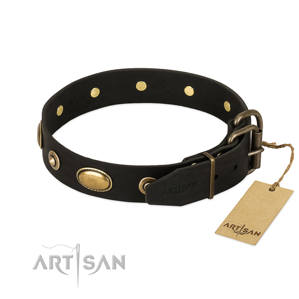 Rust-proof hardware on full grain leather dog collar for your doggie