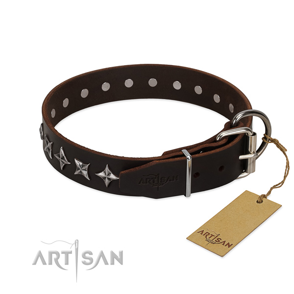 Handy use adorned dog collar of quality leather