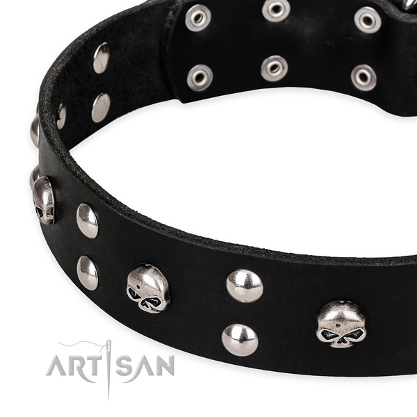 Easy wearing embellished dog collar of reliable full grain leather