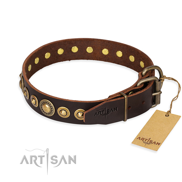 Strong full grain genuine leather dog collar handmade for walking