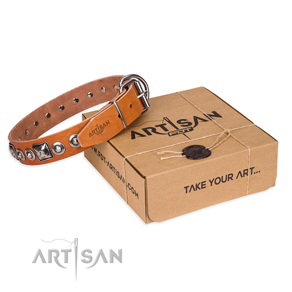 Genuine leather dog collar made of top notch material with corrosion resistant D-ring