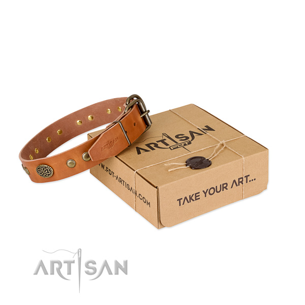 Strong studs on full grain natural leather dog collar for your four-legged friend