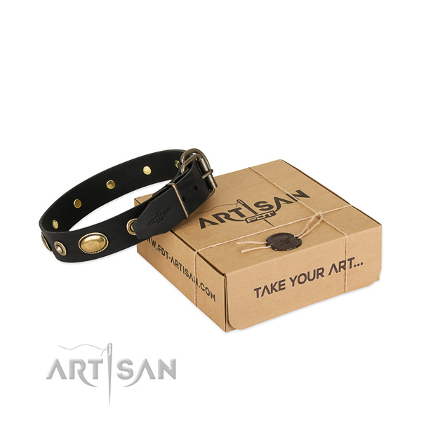 Durable buckle on natural leather dog collar for your four-legged friend