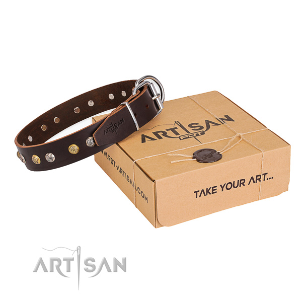 Quality full grain genuine leather dog collar made for comfortable wearing