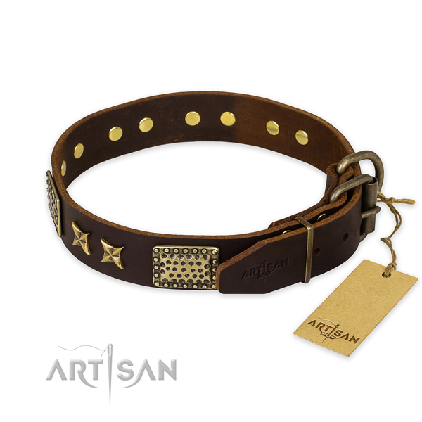 Durable traditional buckle on full grain genuine leather collar for your handsome pet