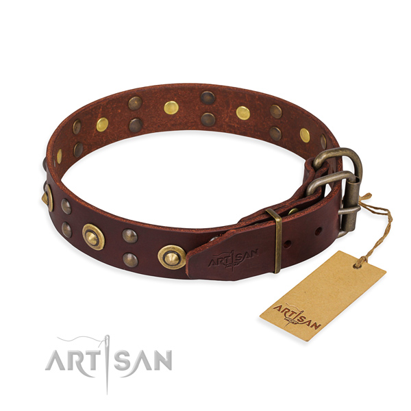 Corrosion proof D-ring on genuine leather collar for your stylish pet