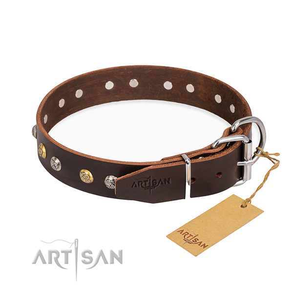 Quality full grain leather dog collar made for comfy wearing