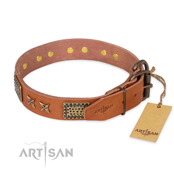 Rust-proof fittings on natural genuine leather collar for your stylish dog
