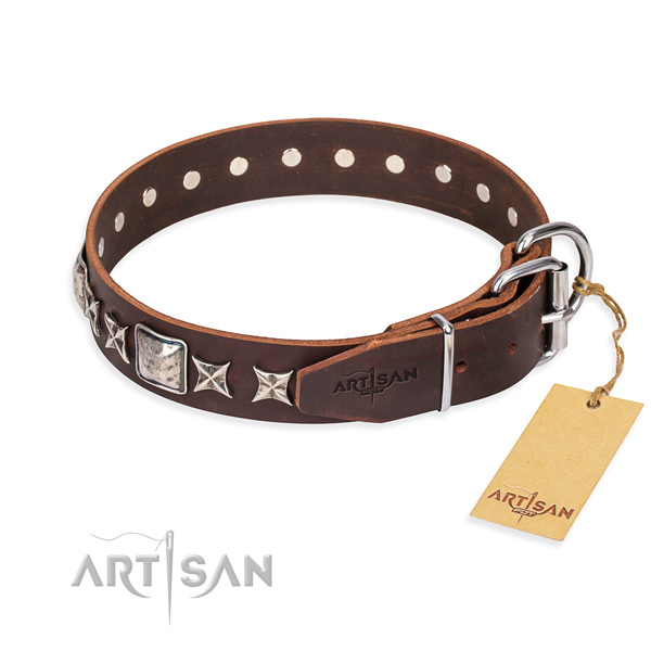 Fine quality embellished dog collar of full grain leather