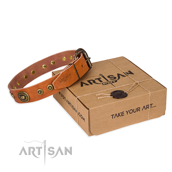 Full grain genuine leather dog collar made of top notch material with corrosion resistant D-ring